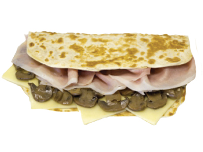 Piadina Millevoglie 3 Piadina Millevoglie, piada cotto, fontina, funghi